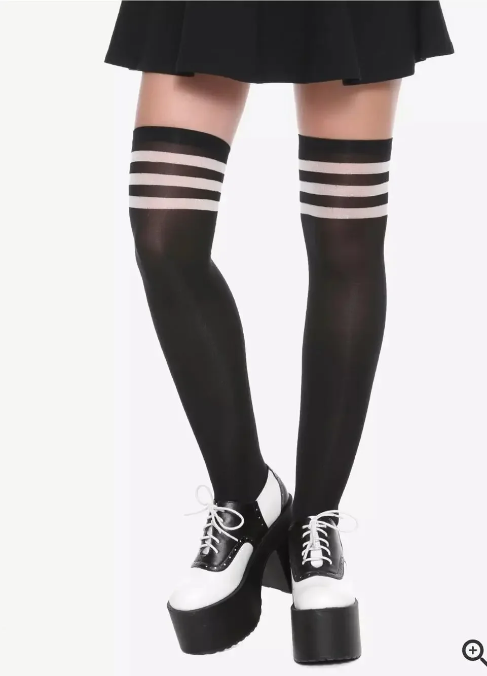 Blackheart Women's Black & White Varsity Stripe Thigh High Socks One-size